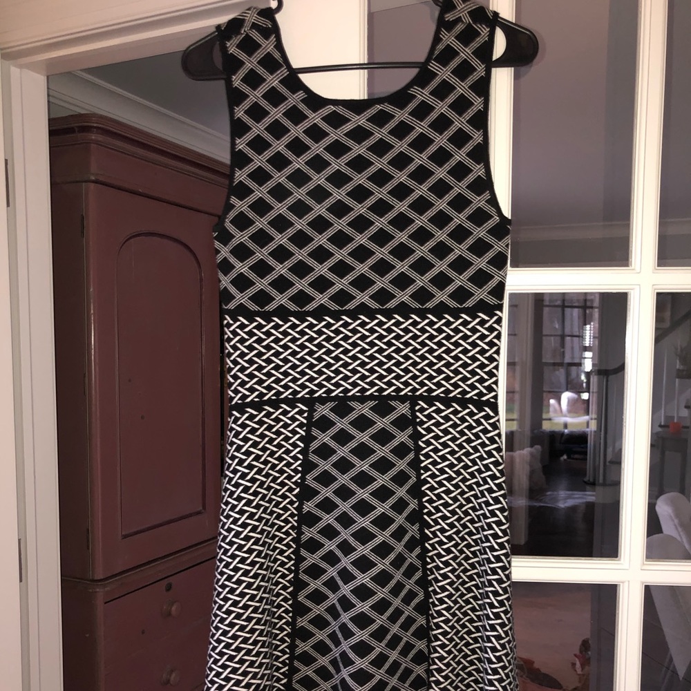 Black and white fit and flare dress
